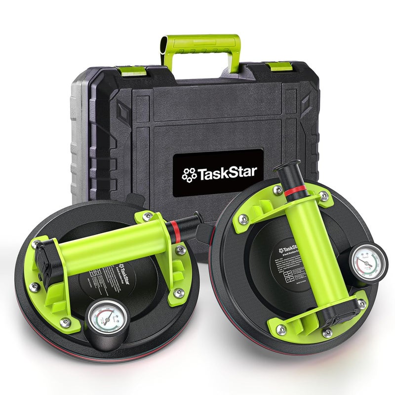 TaskStar Glass Suction Cups to Lift Large Glass: 8" Tile Suction Cup Tool w/Pressure Gauge, 450 LBS Max Load, Heavy Duty Vacuum Lifter for Contractor/Tiler/Stone Installer/DIYer - Image 1